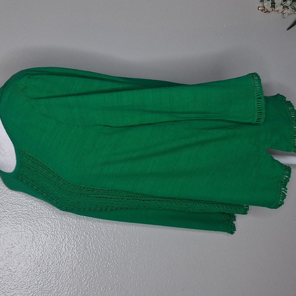 Charter Club Top Long Sleeve Green Round Neck Embroidered Petite Large - Picture 2 of 15